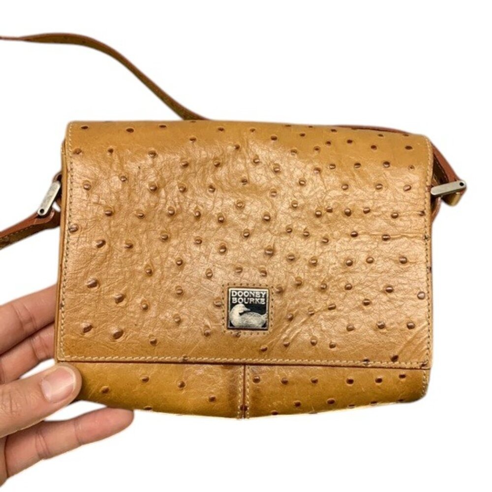 Dooney Bourke Ostrich Flap Crossbody Bag Womens OS Brown Leather Classic